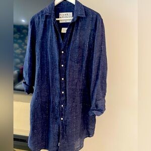 Frank & Eileen navy linen Shirtdress with White Stitching